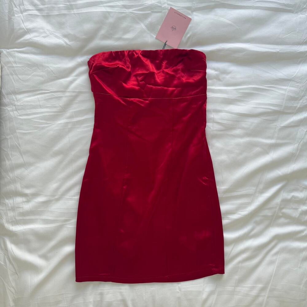 Hello Molly red strapless satin dress